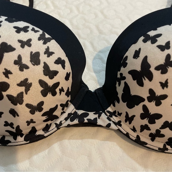 Victoria’s Secret Butterfly Print Lined Demi Bra 36C - Black and Off-White - Picture 3 of 6